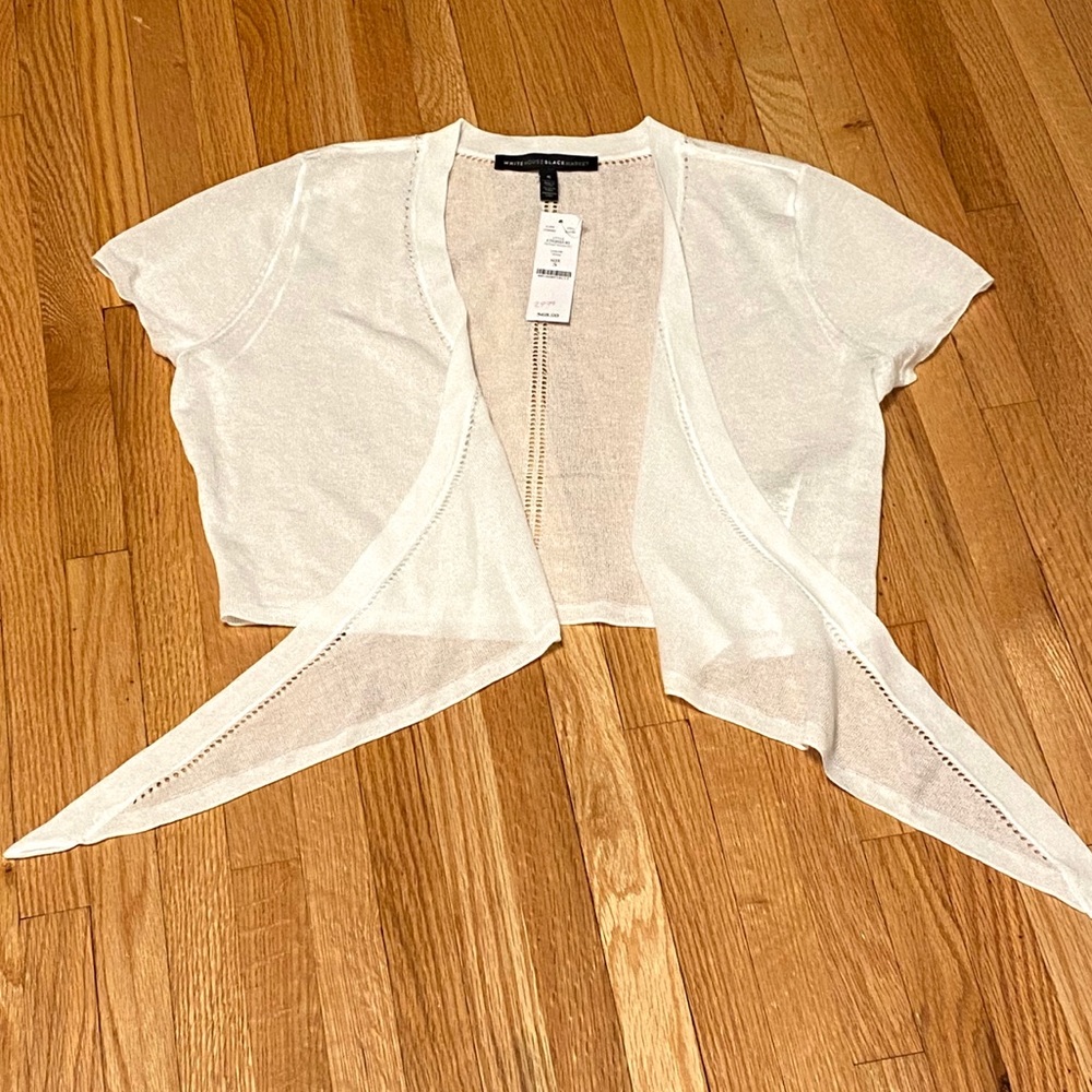 White House Black Market Ivory/ White Tie Front Shrug Size Small